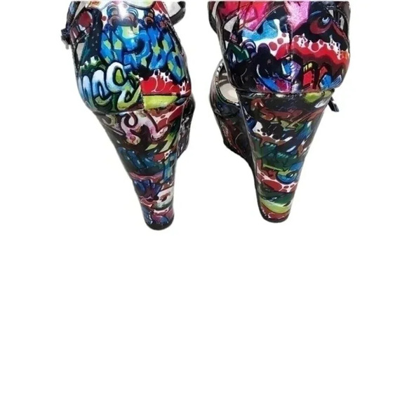 Rogue Helium Graffiti Wedge Heels Size 9 Y2K Punk Emo Street Art - Picture 6 of 6